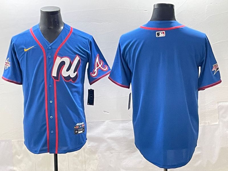 Men 2025 Atlanta Braves Blank Blue All star Blank Blue Nike MLB Jersey style 1